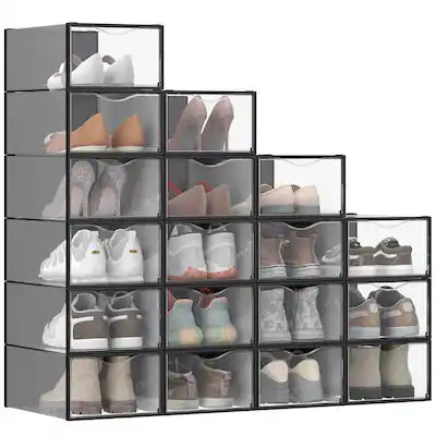 Songmics Home - Shoe Boxes, Shoe Storage Organizers Rack for Closet, Plastic Stackable Sneaker Containers Case, 18 Pack