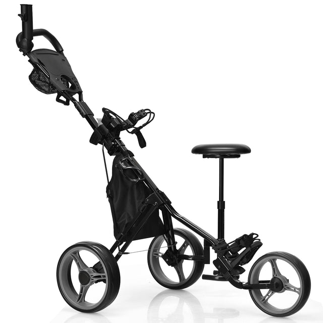 Front. Gymax - Gymax 3-Wheel Foldable Golf Push Pull Cart Trolley w/ Seat Adjustable Handle Grey - Grey.