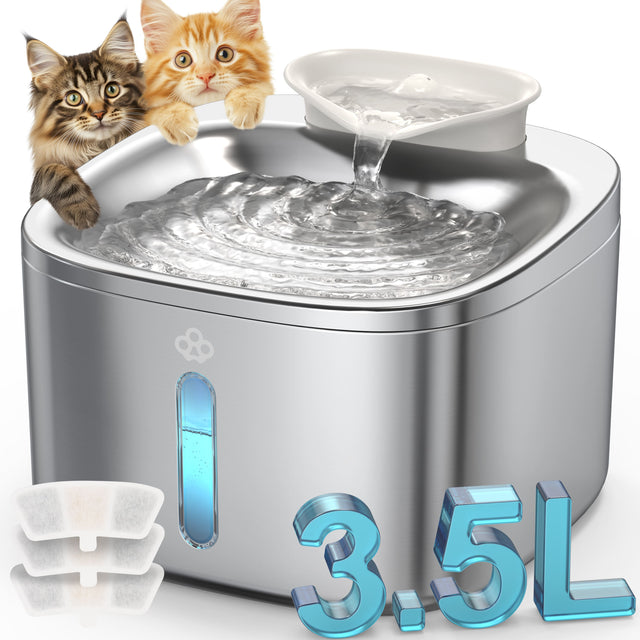 Front. Oneisall - 3.5L 118oz Corded Automatic Cat Water Fountain Food Grade Plug-in Stainless Steel Pet Water Fountain with 3 Filters - Silver.