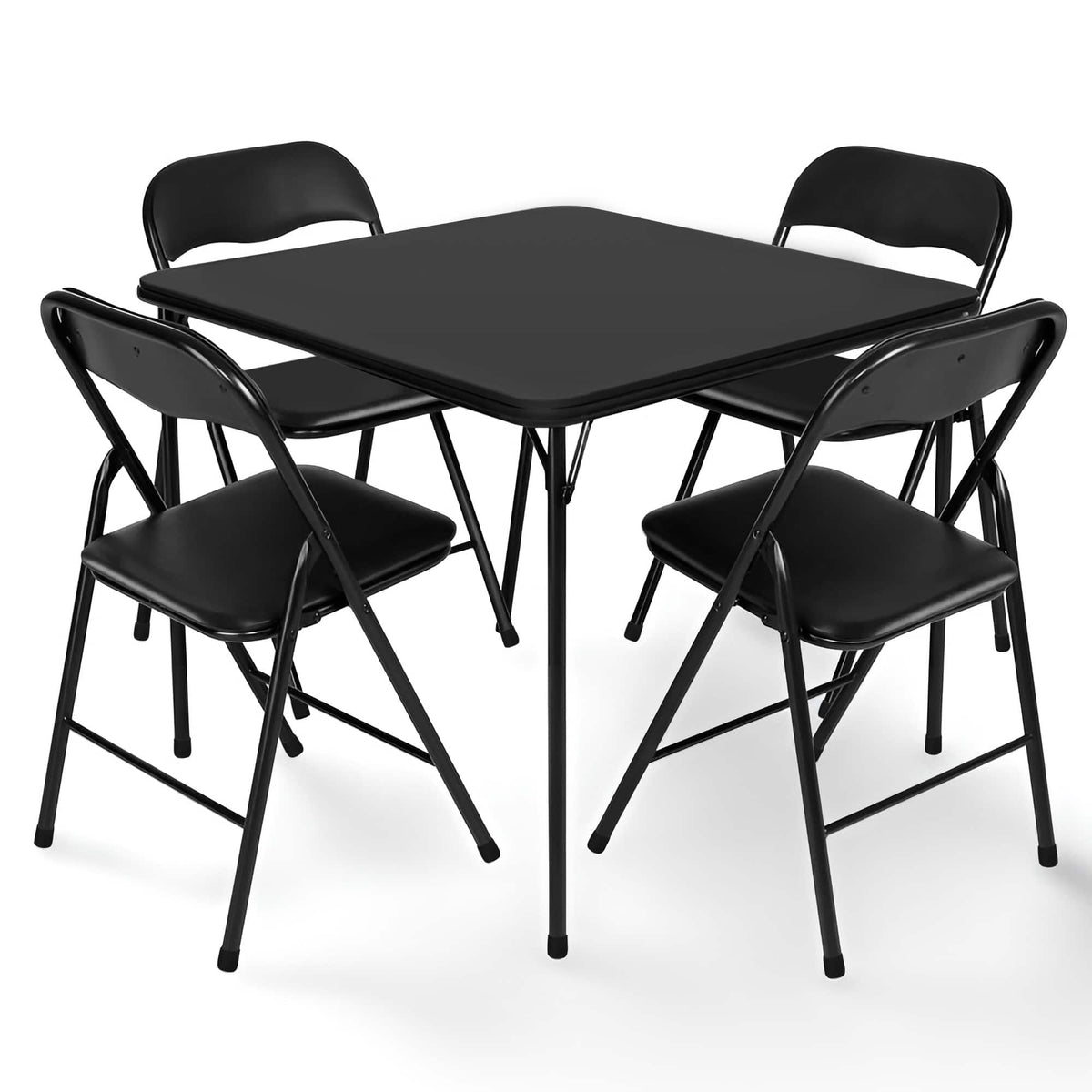 Peakform - 5 Piece Folding Vinyl Tables and Chairs for Home Use and Indoor Spaces - Black