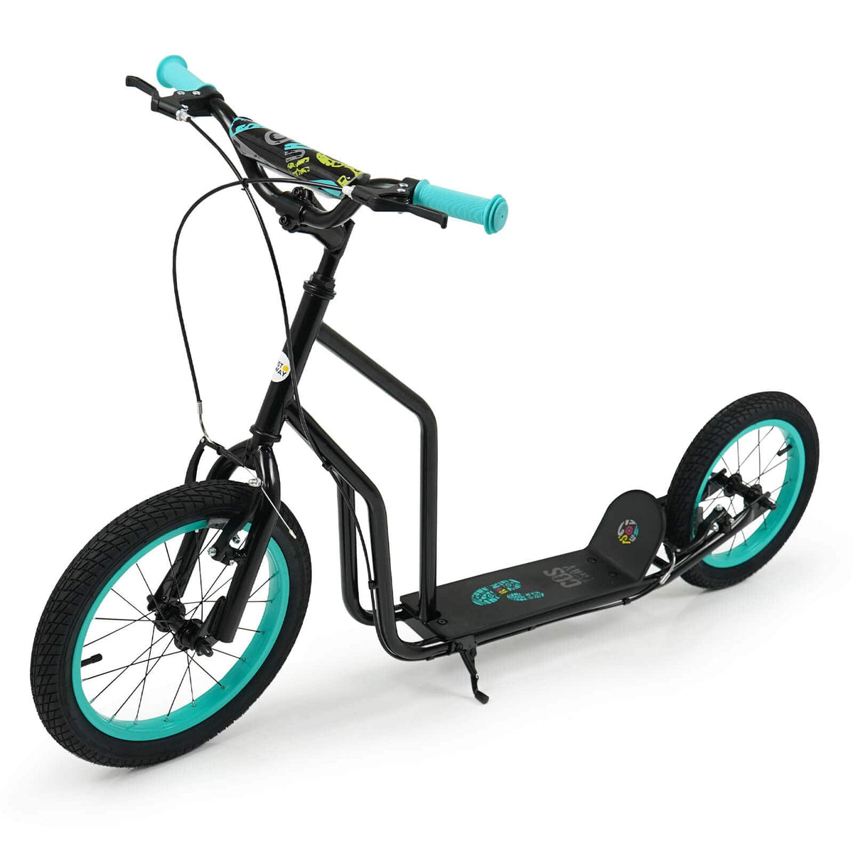 Costway - Youth Scooter with Adjustable Handlebar 16-Inch & 14-Inch Inflatable Wheels - Black
