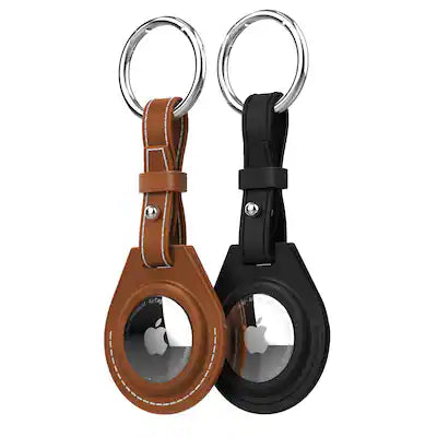 Vena - 2 Pack For Apple AirTag Holder, AirTag Keychain Leather, AirTag Case Cover For Pet Dog Cat Collar Luggage, Black & Brown