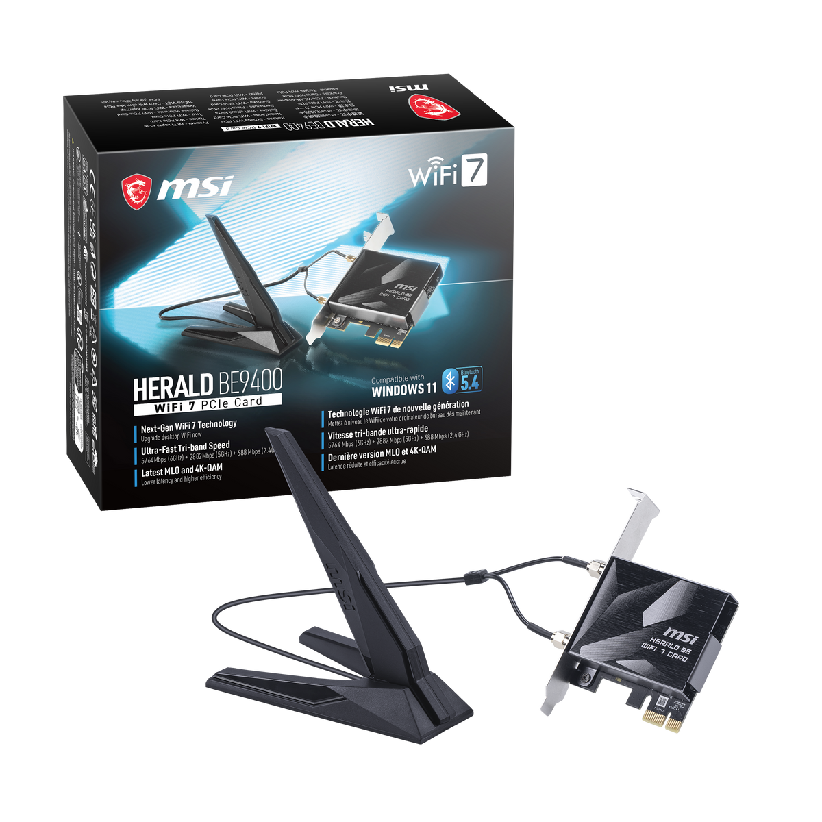 MSI - HERALD BE9400 WIFI 7 MAX,NCM865 Tri-Band Wi-Fi 7 & Bluetooth 5.4 PCIe - Black