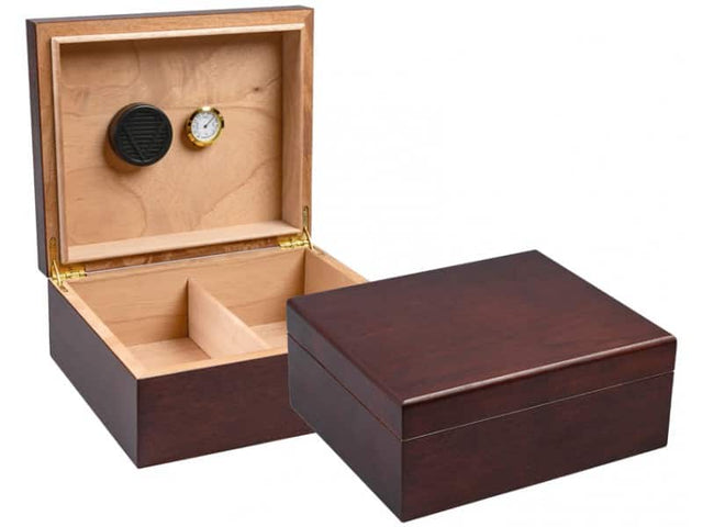Front. Prestige - Chardonnay Small Cigar Humidors - Dark Walnut Wood Finish.