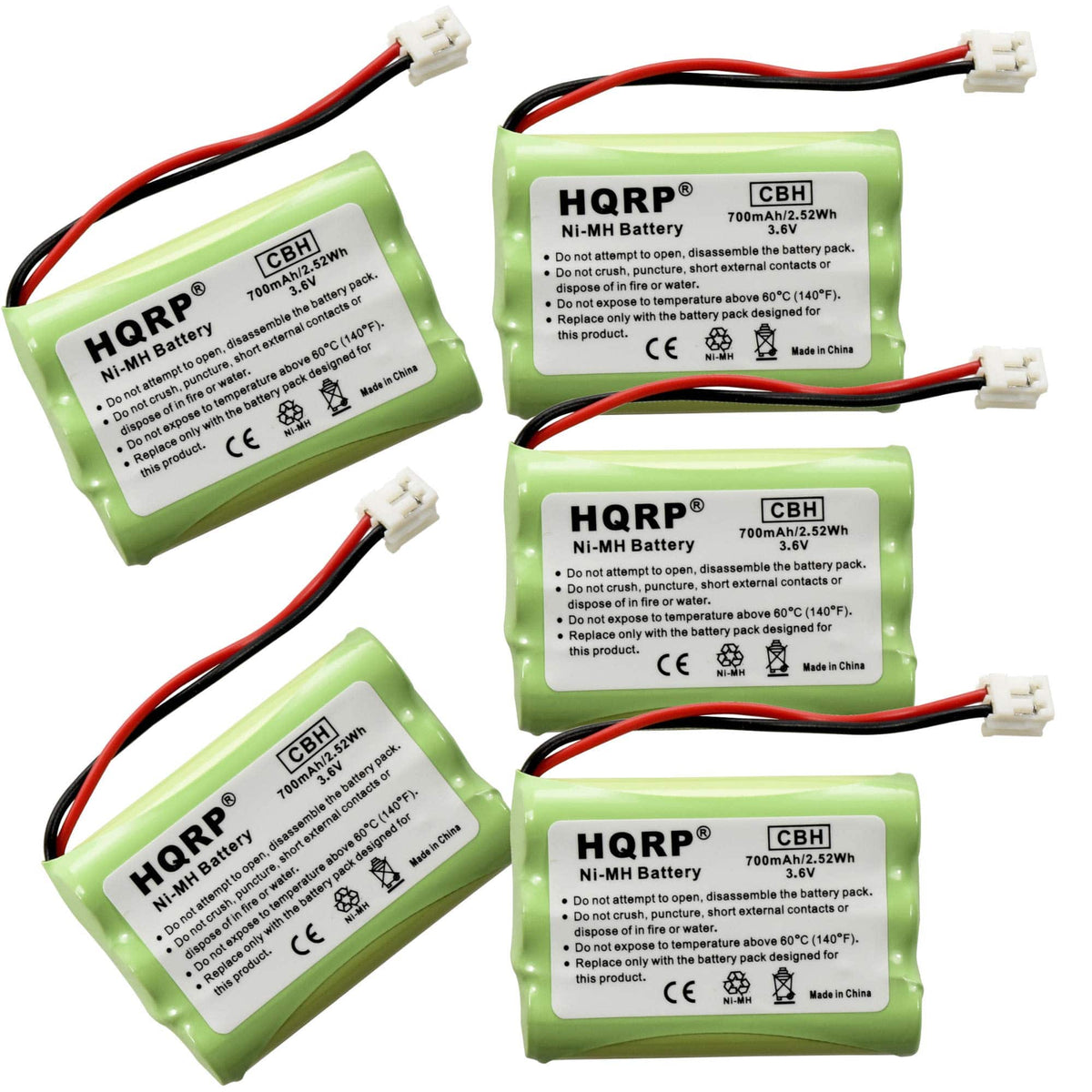 HQRP - 5-Pack 3.6 V 700 mAh NiMH AAA Phone Battery Pack for VTech Cordless Handsets, Replacement 89-1323-00-00