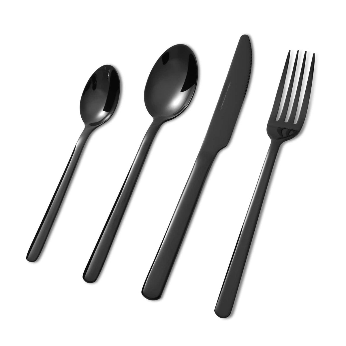 KITCHENTREND - 24pcs Set Stainless Steel Textured Mirror Finish Serves 6 Dishwasher Safe Includes Salad Fork Knife Spoon - Black
