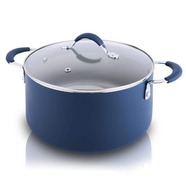 Front. NutriChef - NutriChef Dutch Oven Pot with Lid - Non-Stick Kitchen Pasta Pot with See-Through Tempered Glass Lids, 5 Quart - Blue.