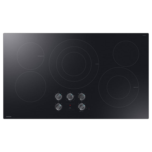 Front. Samsung - 36" Electric Cooktop with 5 Burners and ENERGY STAR Certified Cooktop with Illuminated Knobs - Black.