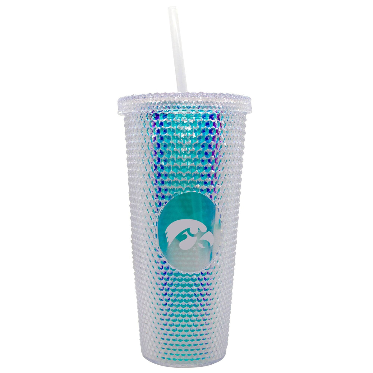 Logo Brands - Iowa Hawkeyes 24oz. Iridescent Studded Travel Tumbler with Straw - Multicolor
