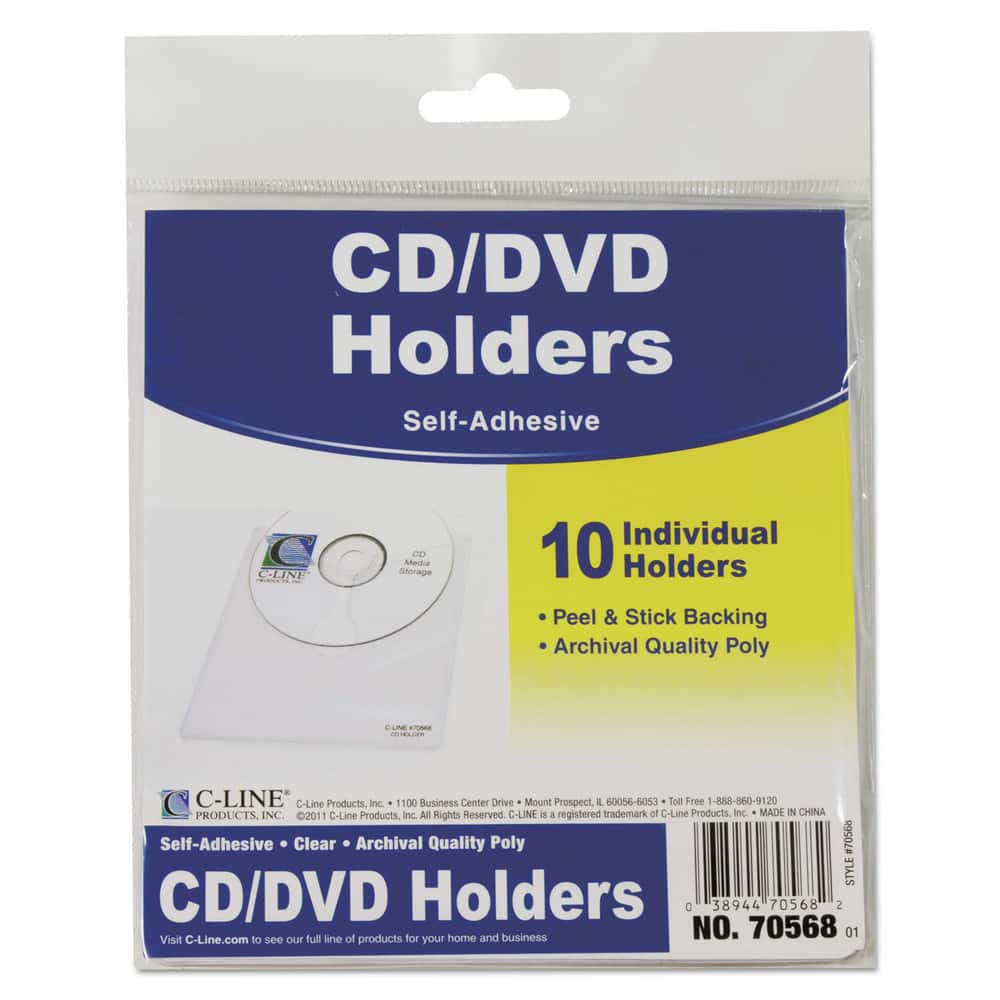 D-Line - C-Line 70568 1 Disc Capacity Self-Adhesive CD Holder - (10/Pack) - Clear