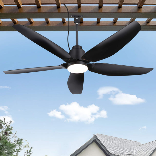 Front. Breezary - 52-Inch Outdoor Waterproof Ceiling Fan with LED Light, ABS Blades, Remote, DC Motor, Includes 6&10-Inch Downrods - matte black.