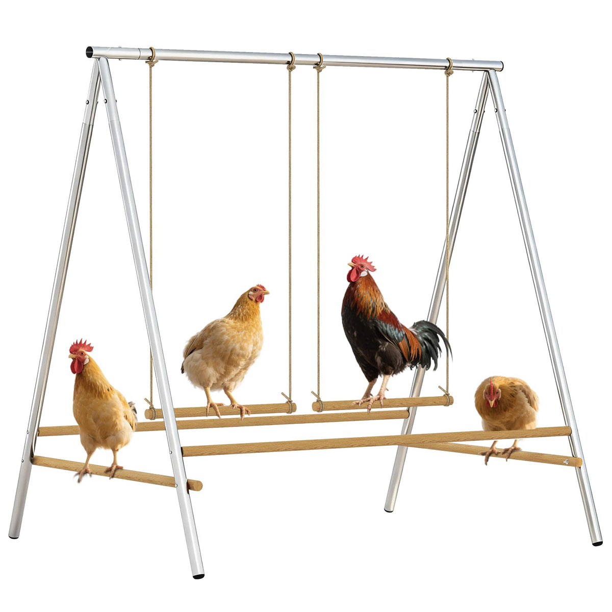 Pawhut - Chicken Perch for Coop, Chicken Roosting Bars with 2 Swings, Coop Accessories for Farm - Silver