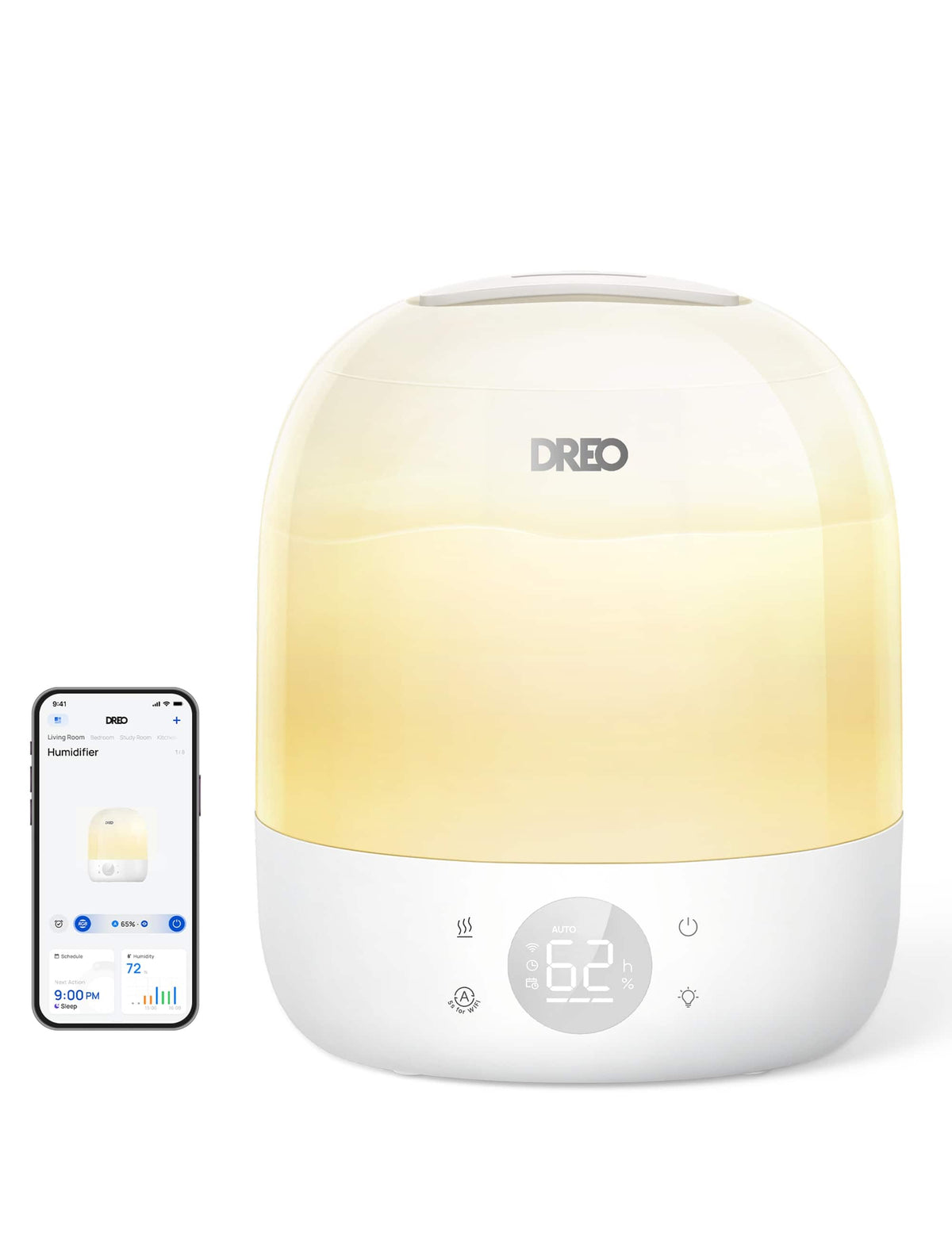 DREO - 3L Smart Tabletop Cool Mist Humidifier Ultrasonic Humidification, RGB Light for Bedroom and Plants