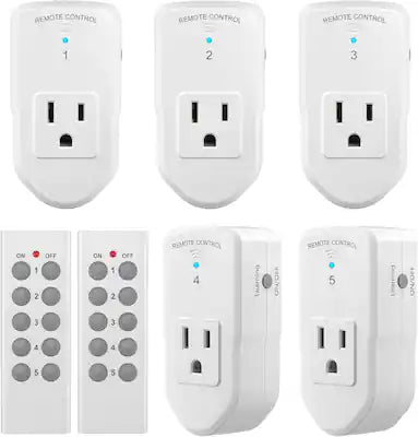 BN-LINK - ES1513-5-2 Wireless Remote Control Outlet, 5 Receivers + 2 Transmitters, Long Range, 1200W/10A