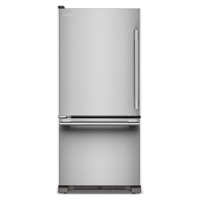 Front. KitchenAid - 19 Cu. Ft. 30-Inch Standard-Depth Bottom Mount Refrigerator with Left Door Swing - PrintShield Stainless.