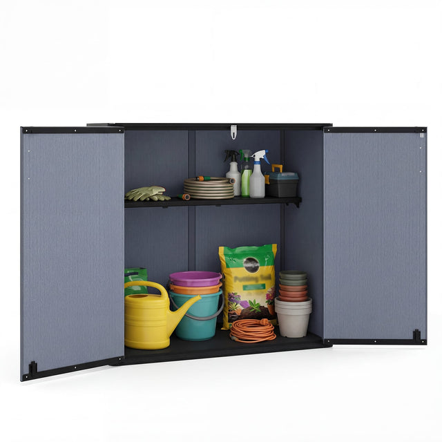 Front. Costway - Costway Outdoor Storage Shed, Cu.ft All-Weather Storage Box with Floor, Lockable Door - Black+Gray.