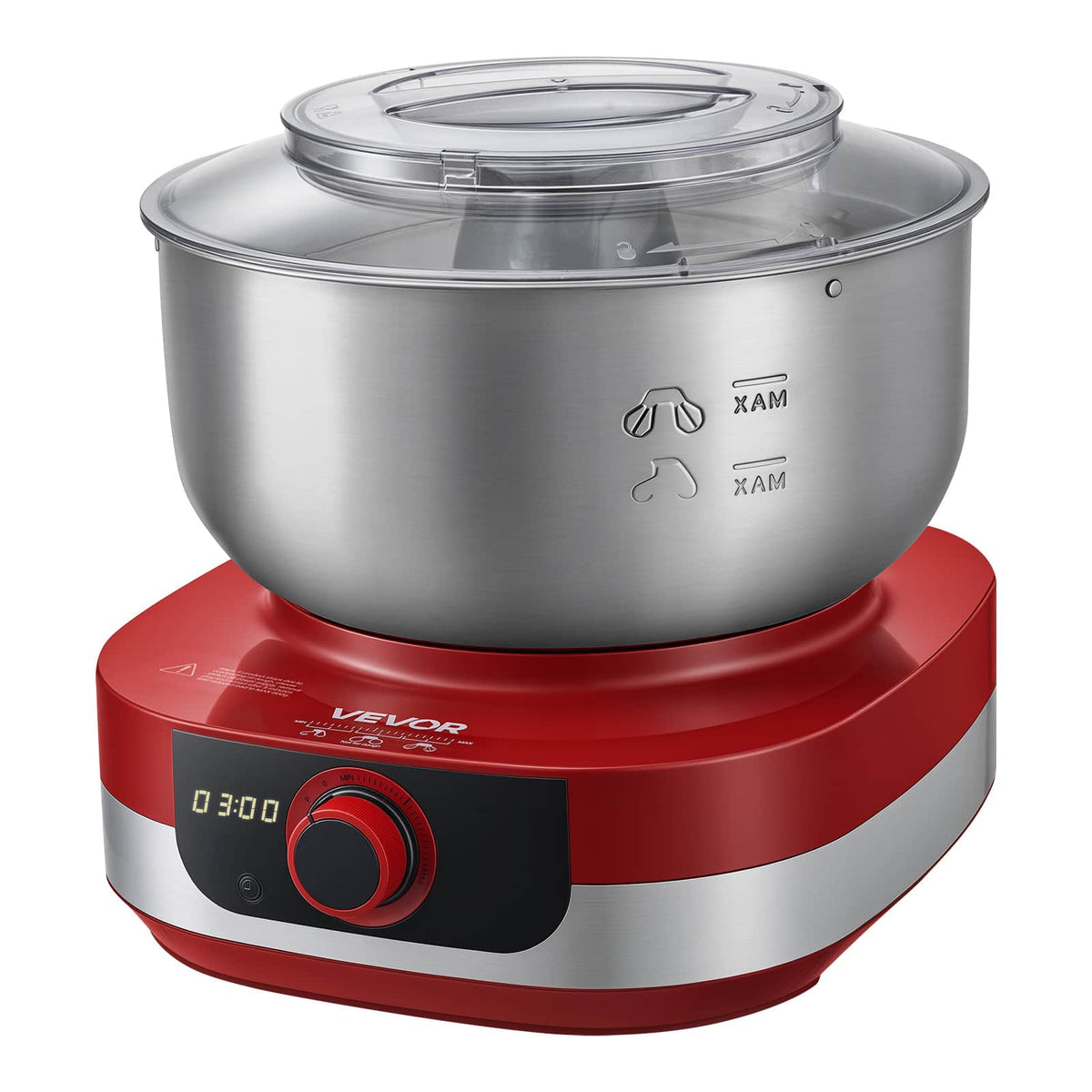 VEVOR - 5.3 Qt Electric Dough Maker 500W Stand Mixer Removable Lid, Stepless Speed Adjustment Food Kitchen Mixer - Red;Silver