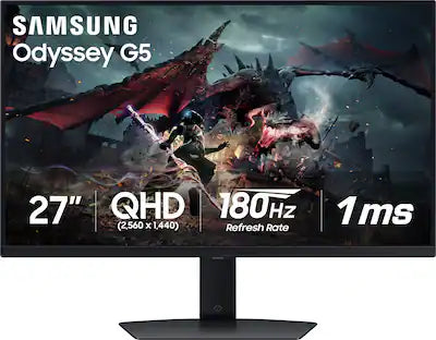 Samsung - 27” Odyssey G50D QHD IPS 180Hz 1ms AMD FreeSync and G-Sync Compatible Gaming Monitor with HDR 400 (DisplayPort, HDMI)