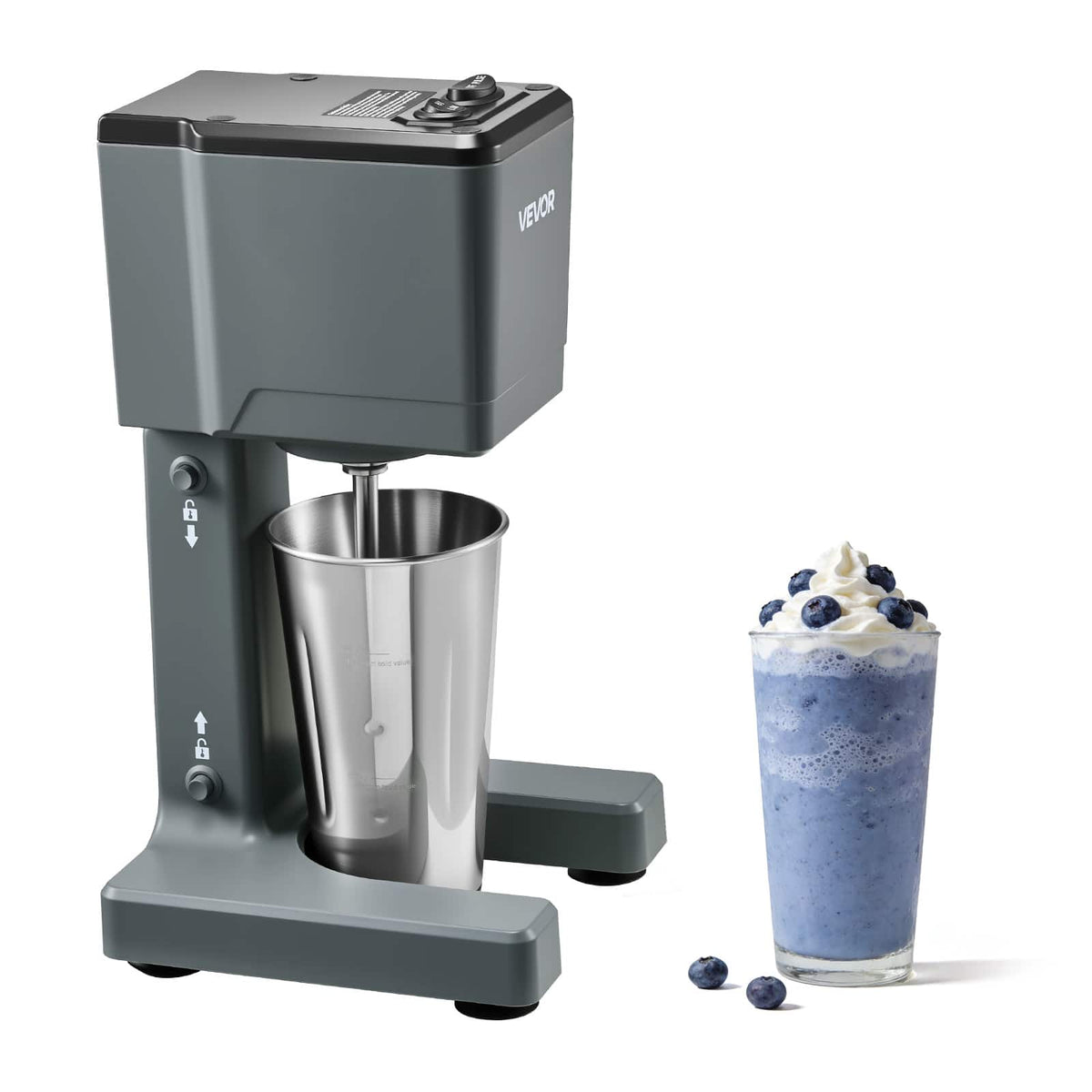 VEVOR - Milkshake Maker, 150W Milk Shake Maker Mixer, Single Head Drink Mixer Blender Machine, Dual-Speed Adjustment Milkshake - Gray