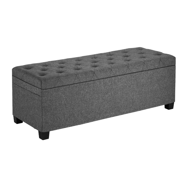 Front. VEVOR - Upholstered Storage Ottoman Bench with Button-Tufted Design, Flip-Top Chest with Side Pockets, Metal Frame - Gray.