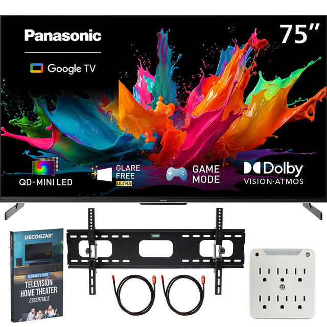 Panasonic  
75"  
Google TV  
QD-MINI LED  
GLARE FREE ULTRA  
GAME MODE  
Dolby VISION ATMOS  
DECOGEAR  
BEGINNER'S GUIDE TELEVISION HOME THEATER ESSENTIALS