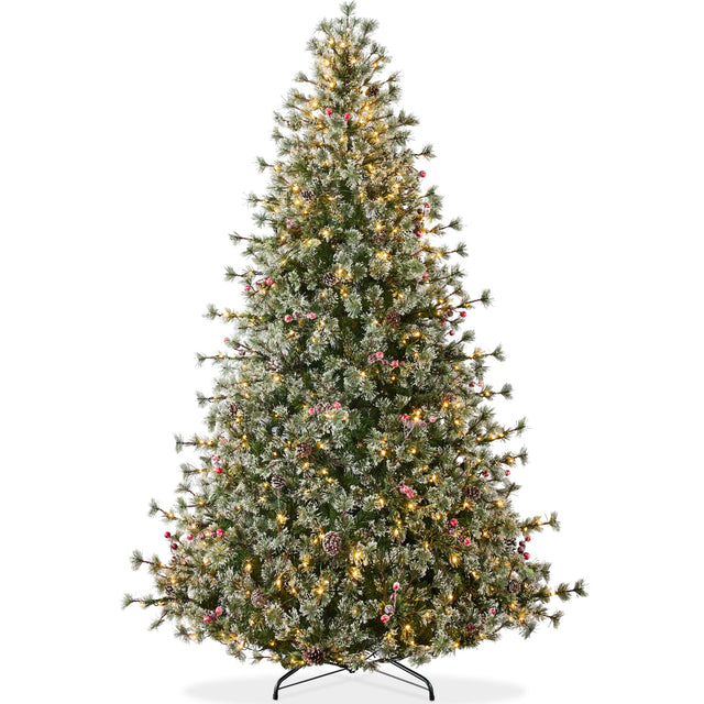 Front. Best Choice Products - Best Choice Products 7.5ft Pre-Lit Cashmere Christmas Tree, Premium Semi-Flocked Pre-Decorated Artificial Holiday Decor - Green.