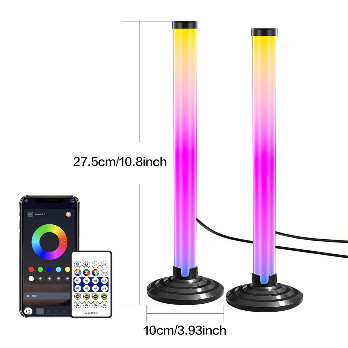 PRIMEPLUS - 2pcs Smart RGB LED Light Bars and TV Backlights with Music Sync and App Control for TV and Gaming - 2 pcs