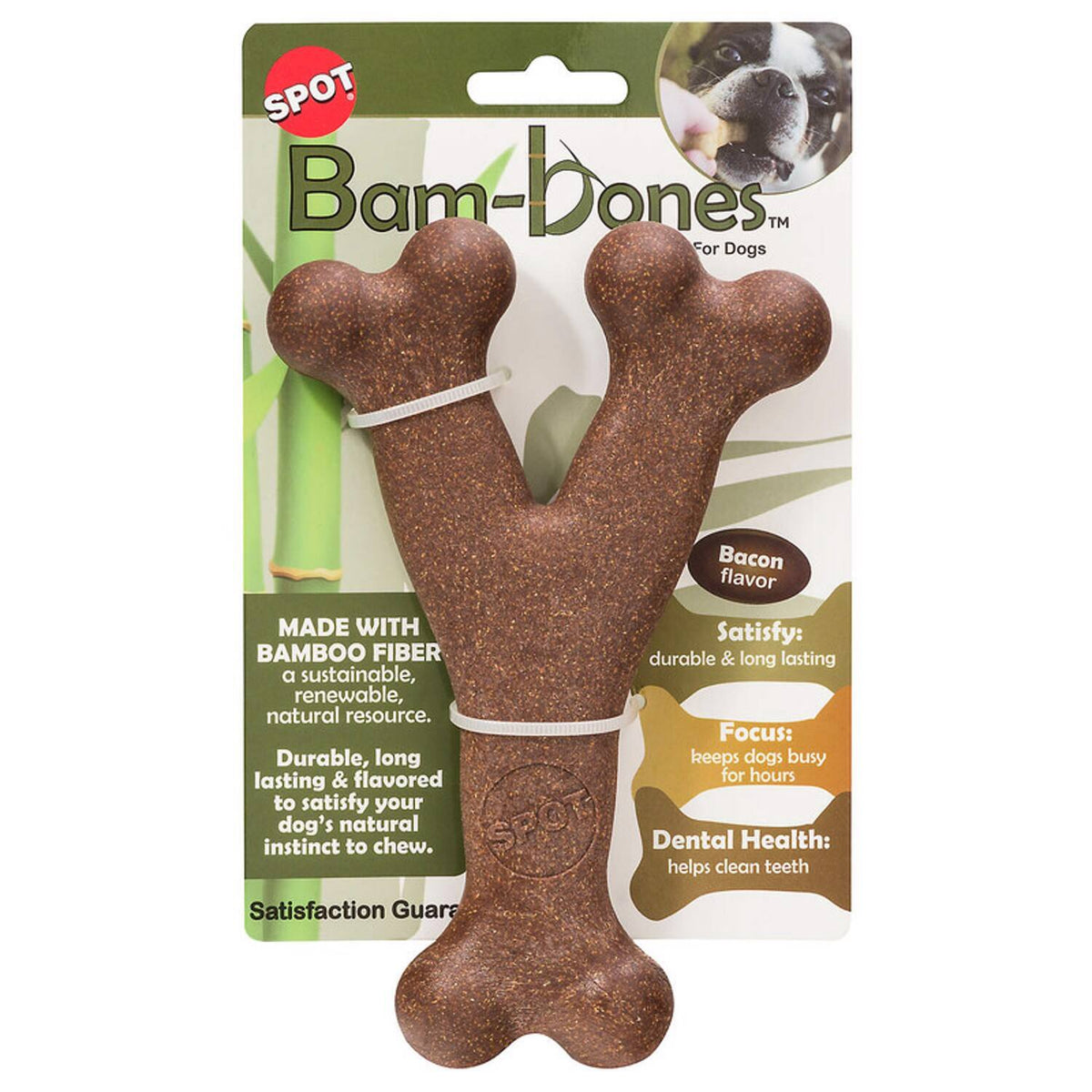 Spot - Bam-bones Bamboo Fibers Bacon-Flavored Wish Bone Pet Toy 1 pk - Brown