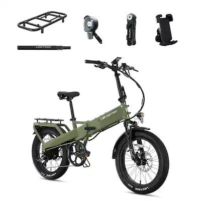 Lectric eBikes - XP4 750 Step-Over Foldable Long-Range eBike (Max 85mi/28mph) + LevelUp Rack/Seat Post/Elite Headlight/Lock/Phone Mount