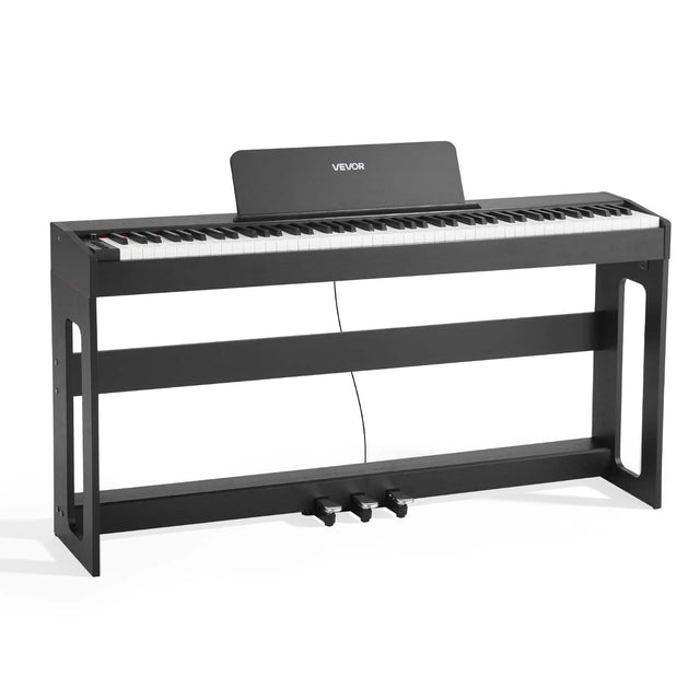 Front. VEVOR - Weighted Digital Piano, 88 Keys Fully Weighted, Electric Piano Keyboard with Furniture Stand, Power Adapter,Triple Pedal - Black.