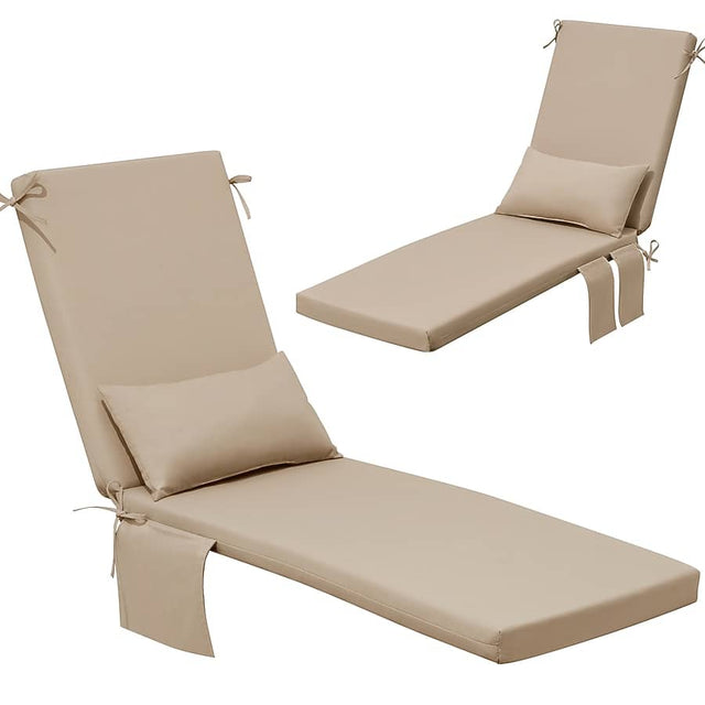 Front. Crestlive Products - Crestlive Products 2pc 80in Outdoor Water Resistant Chaise Lounge Chair Cushion with Ties Phone Pouch Lounge Cushion - Beige.