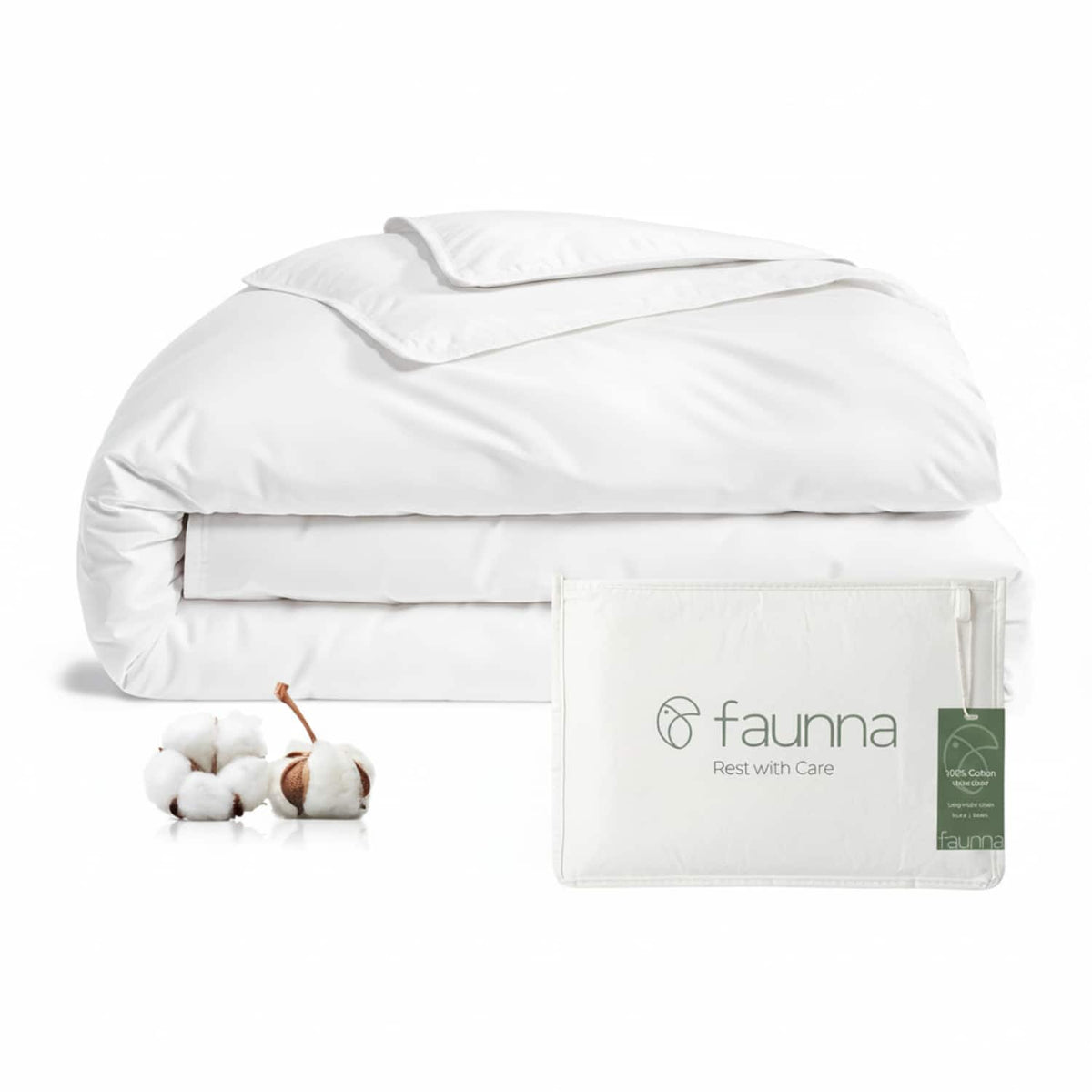 FAUNNA - 100% Cotton Duvet Cover, Hypoallergenic Bed Bug Proof Minimalist Comforter Cover Zipper - White