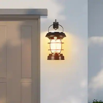 Oumilen - 3-in-1 Solar Motion Sensor Vintage Lantern Lights – Warm Filament LED IP44 Wall Hanging Table Decor Lamp with PIR Sensor