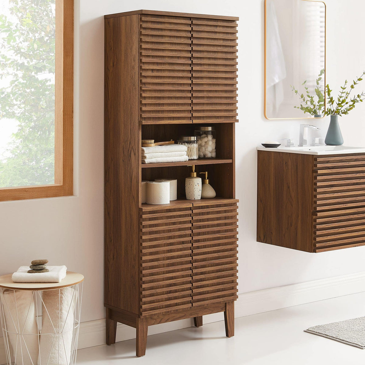 Render Tall Bathroom Storage Cabinet by Modway - Walnut