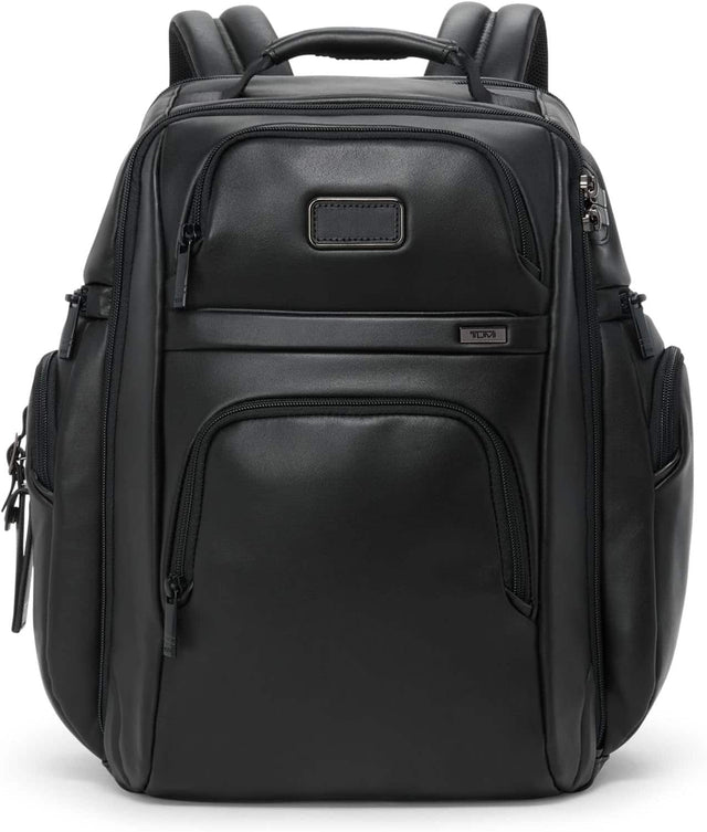 Front. TUMI - Alpha Brief Pack Leather Backpack for 15" Laptop - Black.