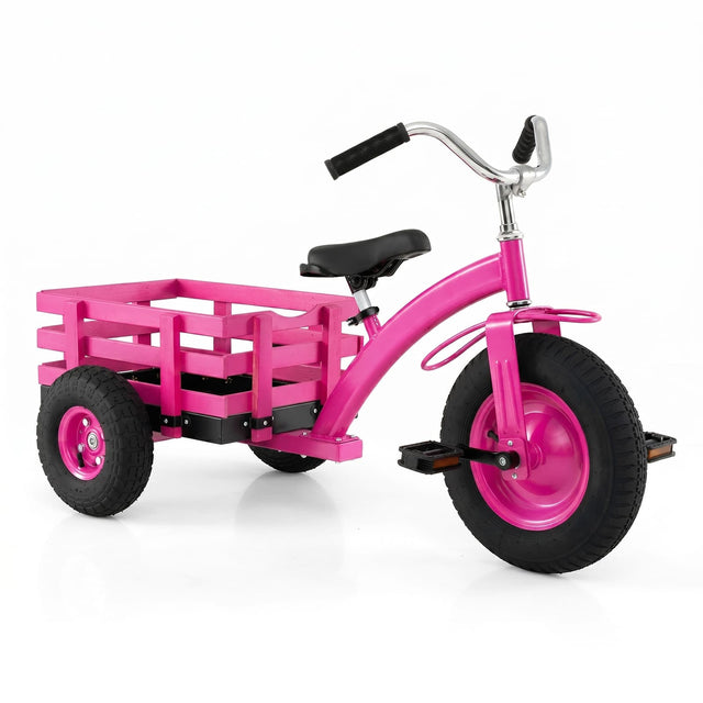 Front. Costway - Costway Kids Tricycle with Storage Basket 15" Inflatable Rubber Tires Adjustable Handlebar - Pink.