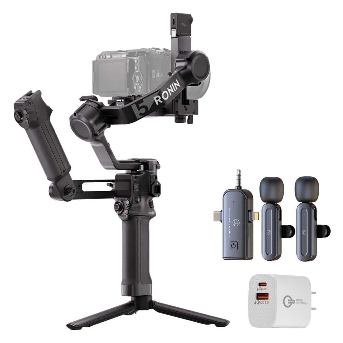 DJI - RS 5 Combo Handheld Gimbal Stabilizer + Wireless Microphone Set + USB Wall Charger