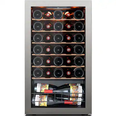 Ca'Lefort - Wine Fridge 32 Bottle Mini Wine Cooler Refrigerator 3 color LED Freestanding Wine Cellar with Glass Door