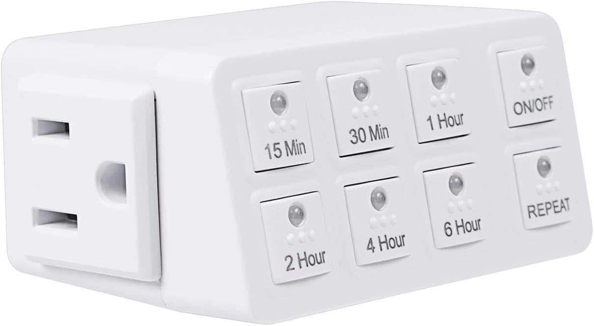 BN-LINK - Indoor Countdown Timer with Repeat Function, 3-Prong Grounded Outlet, 6 Presets, for Lights & Appliances, ETL - White