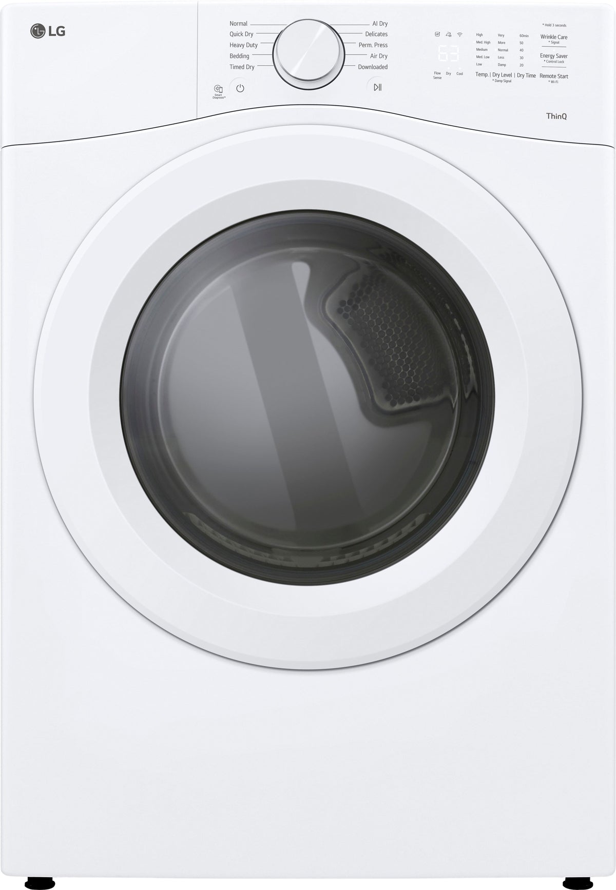 LG - 7.4 Cu. Ft. Ultra Large Stackable Smart Electric Dryer with AI Sensor Dry and LoDecibel Quiet Operation - White
