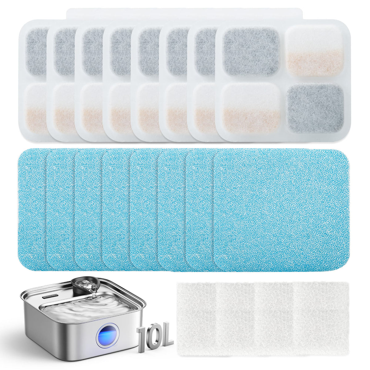 Oneisall - 10L Automatic Dog Water Fountain Replacement Filter 8pcs - White