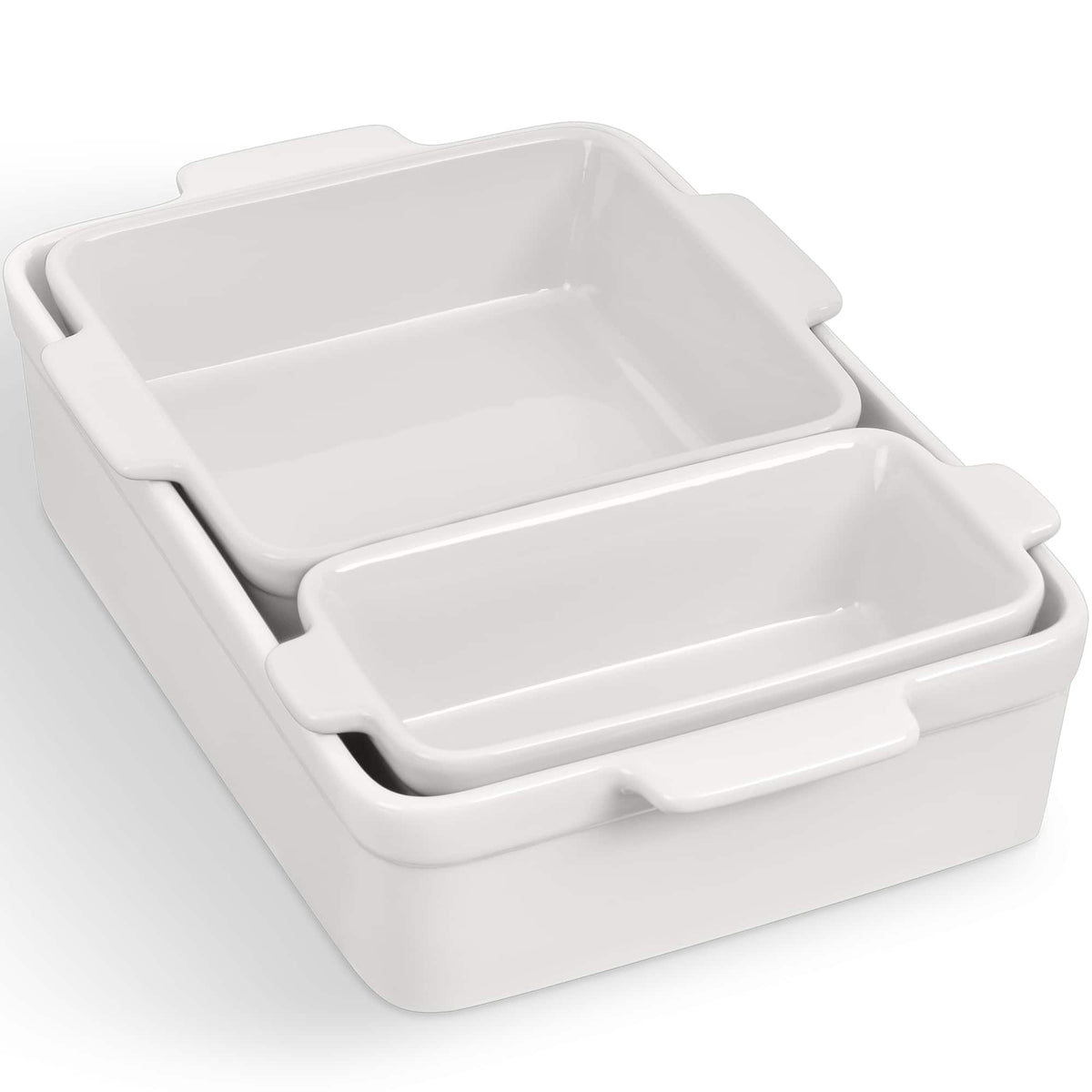 Best Choice Products - 3-Piece Ceramic Casserole Dish Set W/Handles, Non-Stick for Baking, Roasting & Serving - Vanilla