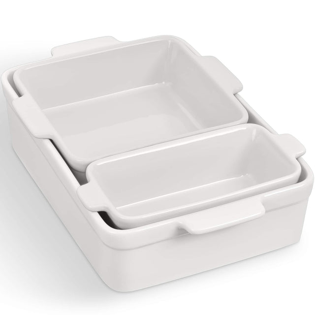 Front. Best Choice Products - Best Choice Products 3-Piece Ceramic Casserole Dish Set W/Handles, Non-Stick for Baking, Roasting & Serving - Vanilla - Vanilla.