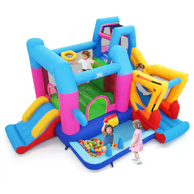 Costway - Inflatable Bounce House with Slides Jumping Area Ball Pit Climbing Wall Ring-toss