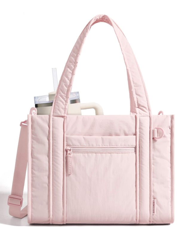 Front. Bagsmart - Boxy Tote Bag for Women, Crossbody Work Bag with Inner Tumbler Pocket, Crush Bow Shoulder Bag for Travel College - Pink.