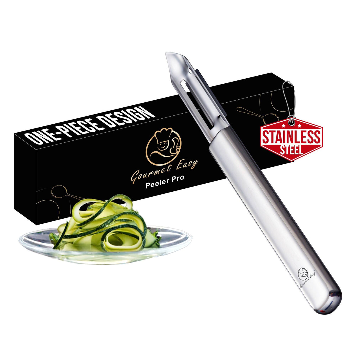Gourmet Easy - Stainless Steel Vegetable Peeler, Ultra Sharp Potato Peeler, Best for Peeling Veggie & Fruit, Seamless One-Piece Design