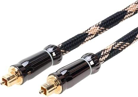 Front. Cables Direct Online - 1.5 ft Premium Toslink Optical Audio Cable – SPDIF Digital Fiber Optic Sound Cord – Braided Mesh - Black/Gold.