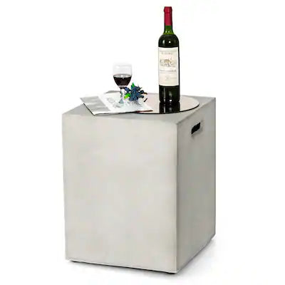 Gymax - Propane Tank Cover Hideaway Table for Standard 20 lbs Propane Tank Grey