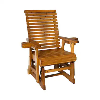 Fortune Candy - Wooden Patio Glider with High Back and Deep Contoured Seat, Solid Fir Wood, Heavy Duty 600 LBS for Porch Yard Garden
