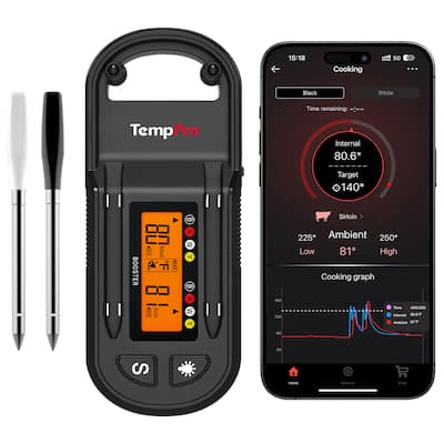 TempPro - TempSpike Plus 600 ft Wireless Meat Thermometer with Two Ultra-Thin Probes & LCD Booster (Formerly ThermoPro)